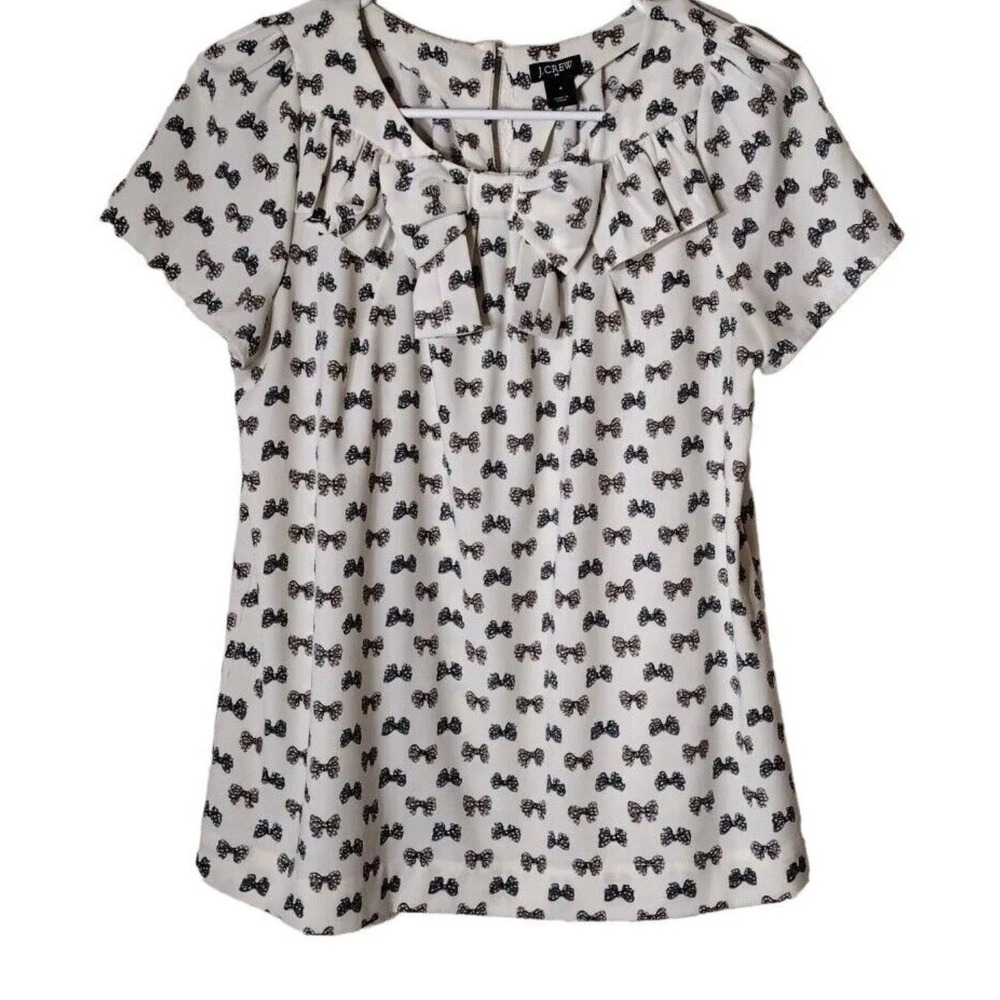 J. Crew Womens Size 6 Bow Print‎ Short Sleeve Blouse Top Career Casual Office